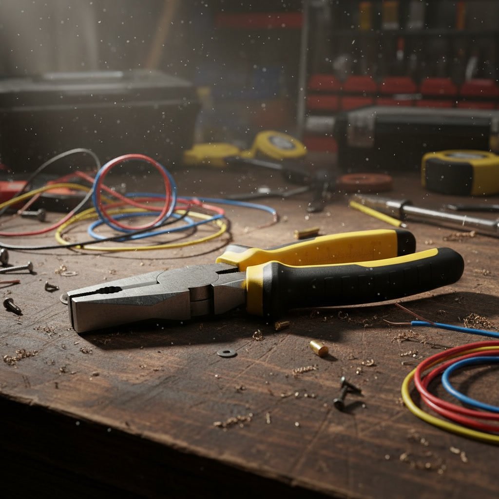 3D model of tools with a pair of pliers as the main subject on the table